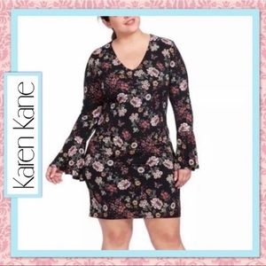 🌸 NEW Karen Kane Floral Bell Sleeve Dress XL